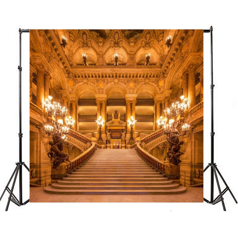 Leowefowa 6x6ft Luxurious Palace Backdrop Old Church European Golden Castle Backdrops for Photography Chandelier Staircase Interior Vinyl Photo Background Girls Lover Wedding Ceremony Studio Props - Image 4